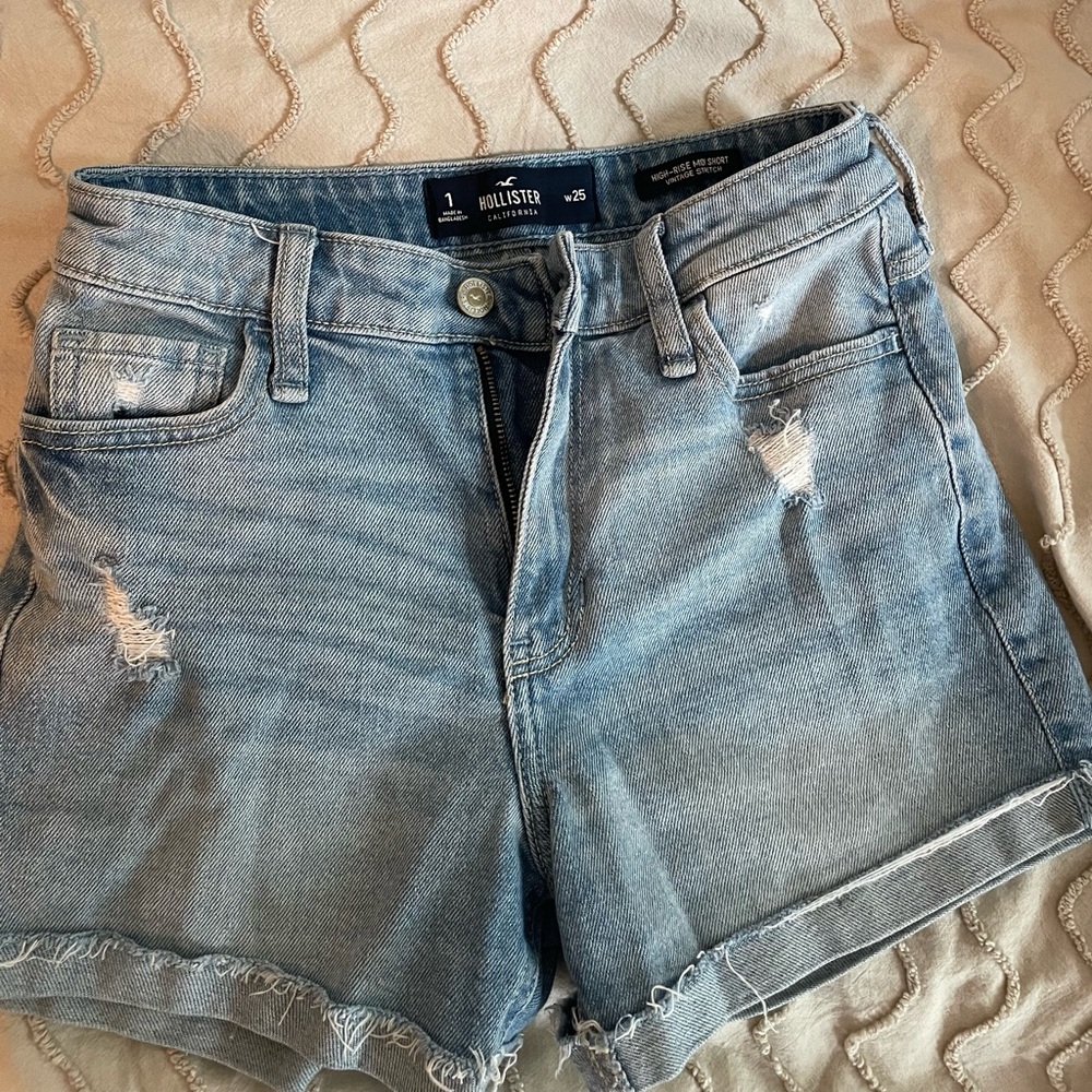 Distressed denim shorts